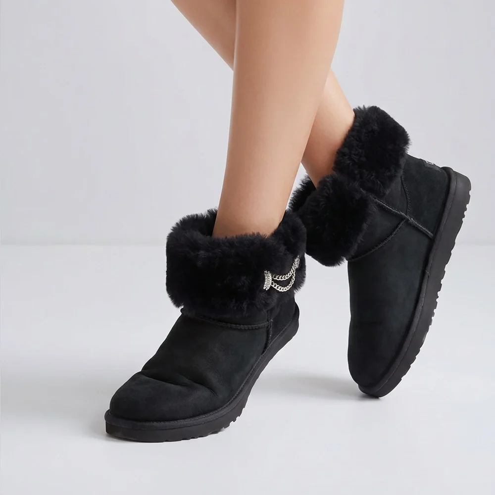 ✨ UGG Australia Mini Bailey Bow‎ Black Suede Shearling Boots | Women’s 6